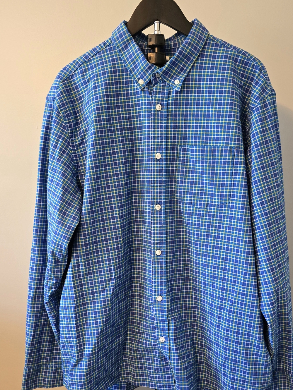 Men's Blue Plaid Oxford Button-Down Shirt XL